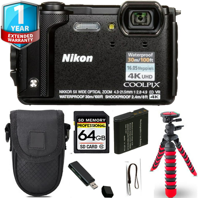 Nikon COOLPIX W300 Camera (Black) + Spider Tripod + 1 Yr Warranty - 64GB