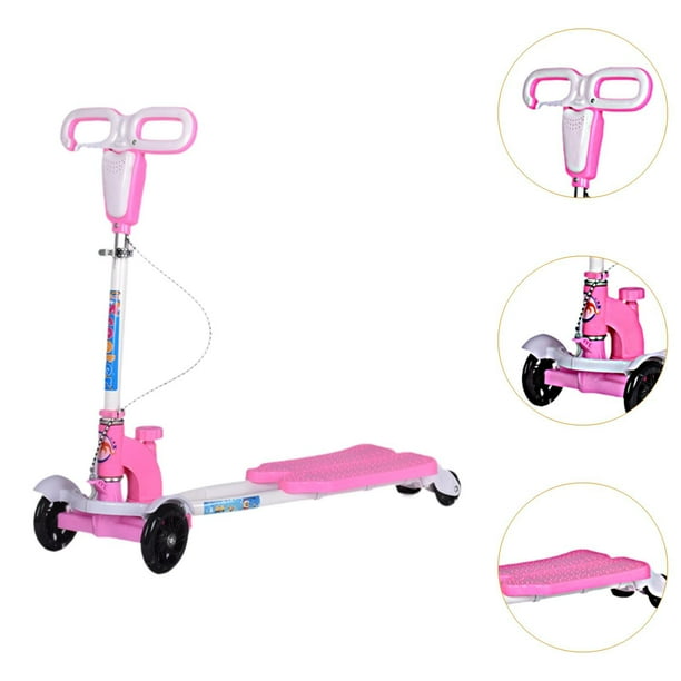 DYNWAVECA Kids Scooter Kids Riding Toy Adjustable Height Handlebars Portable 4 Wheel Scooter Kick Scooter for Outdoor Gifts Boys Girls Pink White
