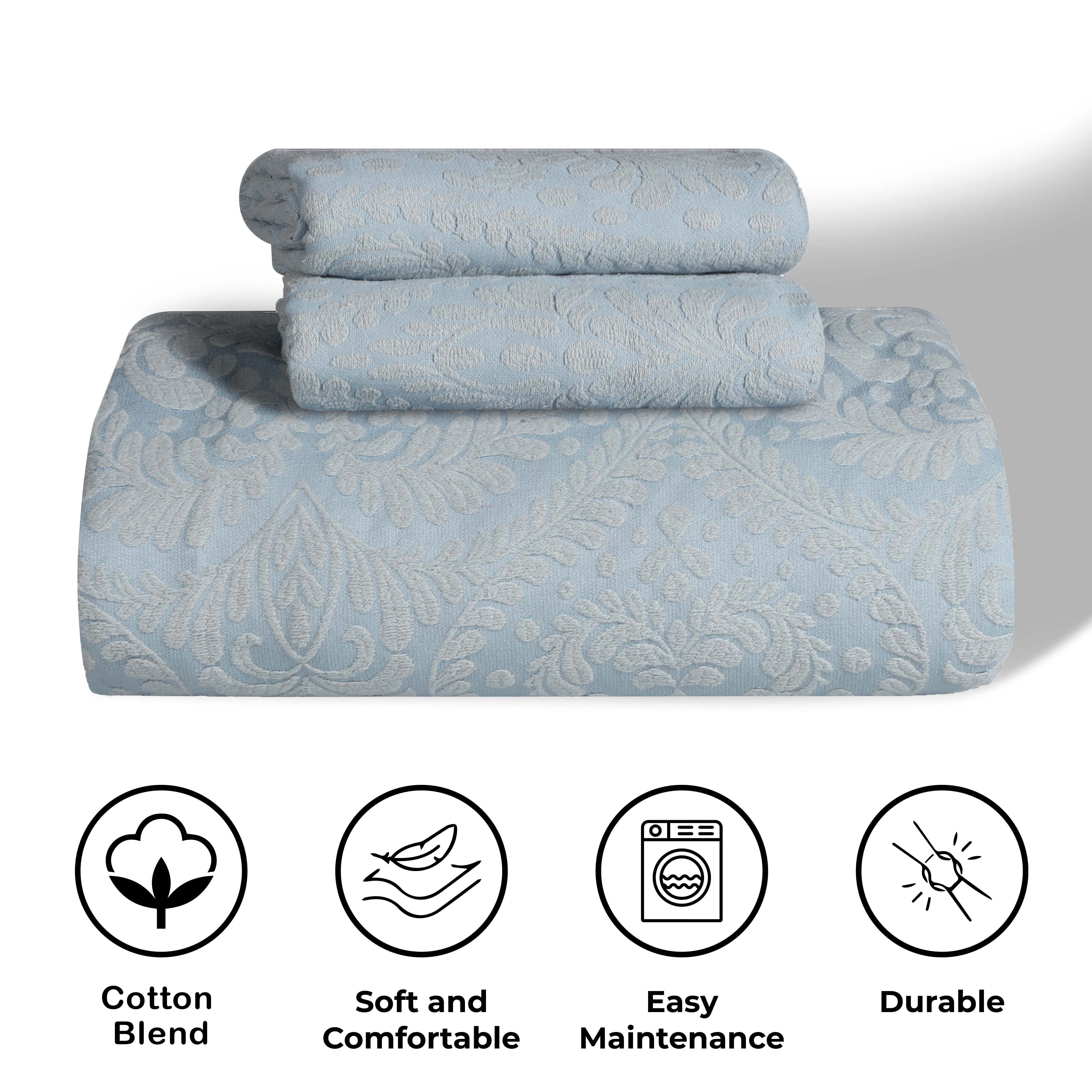 Superior 3 Piece Aspen Cotton Blend Bedspread Set, Floral Design Bedspreads, King, Light Blue