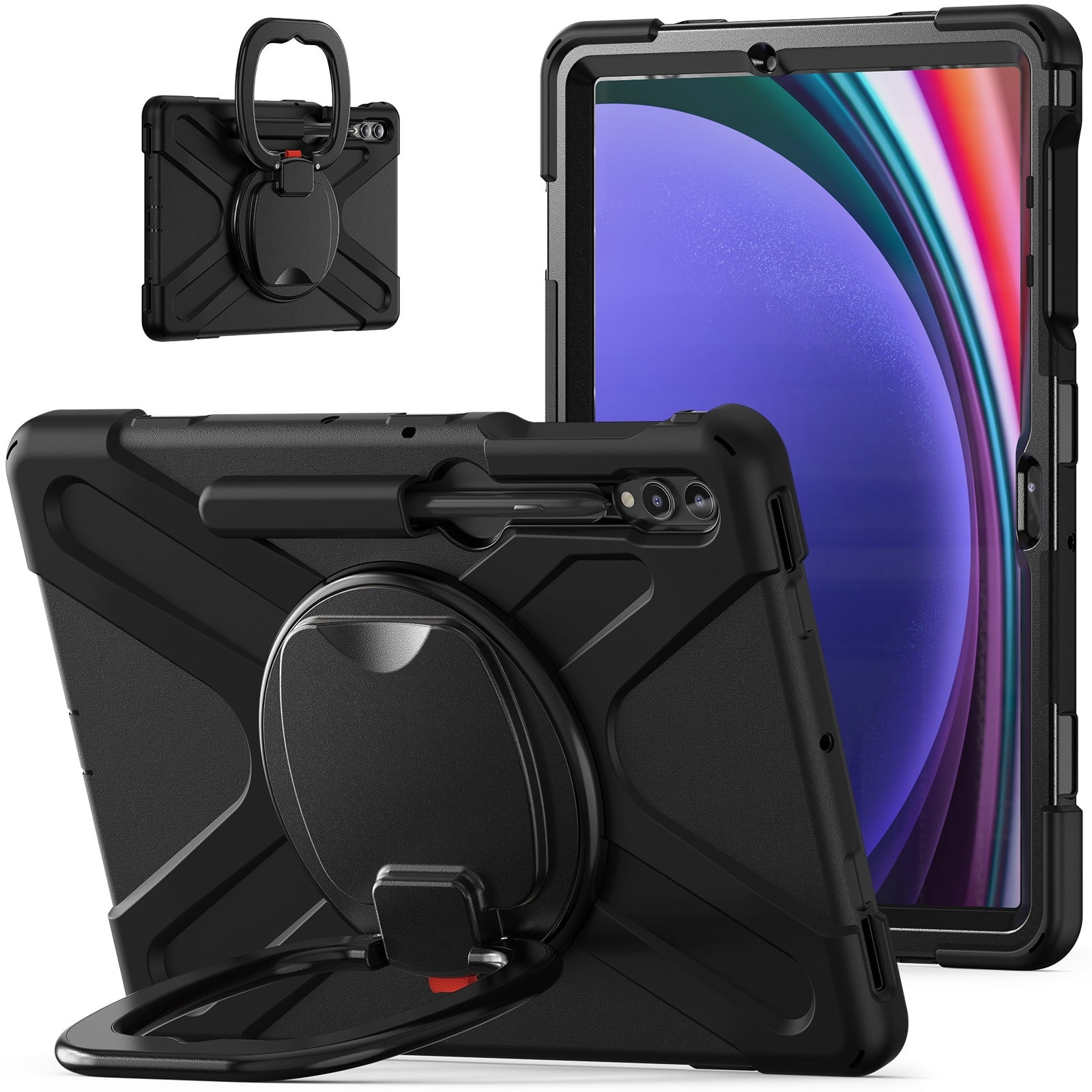 Case for Samsung Galaxy Tab S10+ Plus/S9+/S9 FE Plus/S8+/S7+ 12.4 inch, 360 Degree Rotating Hand Grip Shockproof Cover with Shoulder Strap, Black