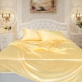 thumbnail image 2 of PiccoCasa Satin Sheet Set 4 Pcs Polyester Silky and Soft Sheets Gold King, 2 of 7