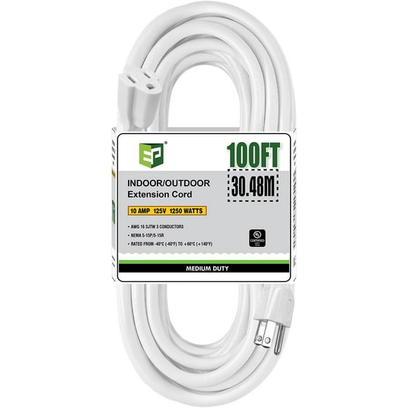 EP 100 FT Black Outdoor Extension Cord, 16/3 SJTW Heavy Duty Waterproof, 3 Prong Grounded Plug, 13A 1625W 16AWG, Cold-Resistant Flexible Power Cable for Garden, Home, Christmas Lights, UL Listed