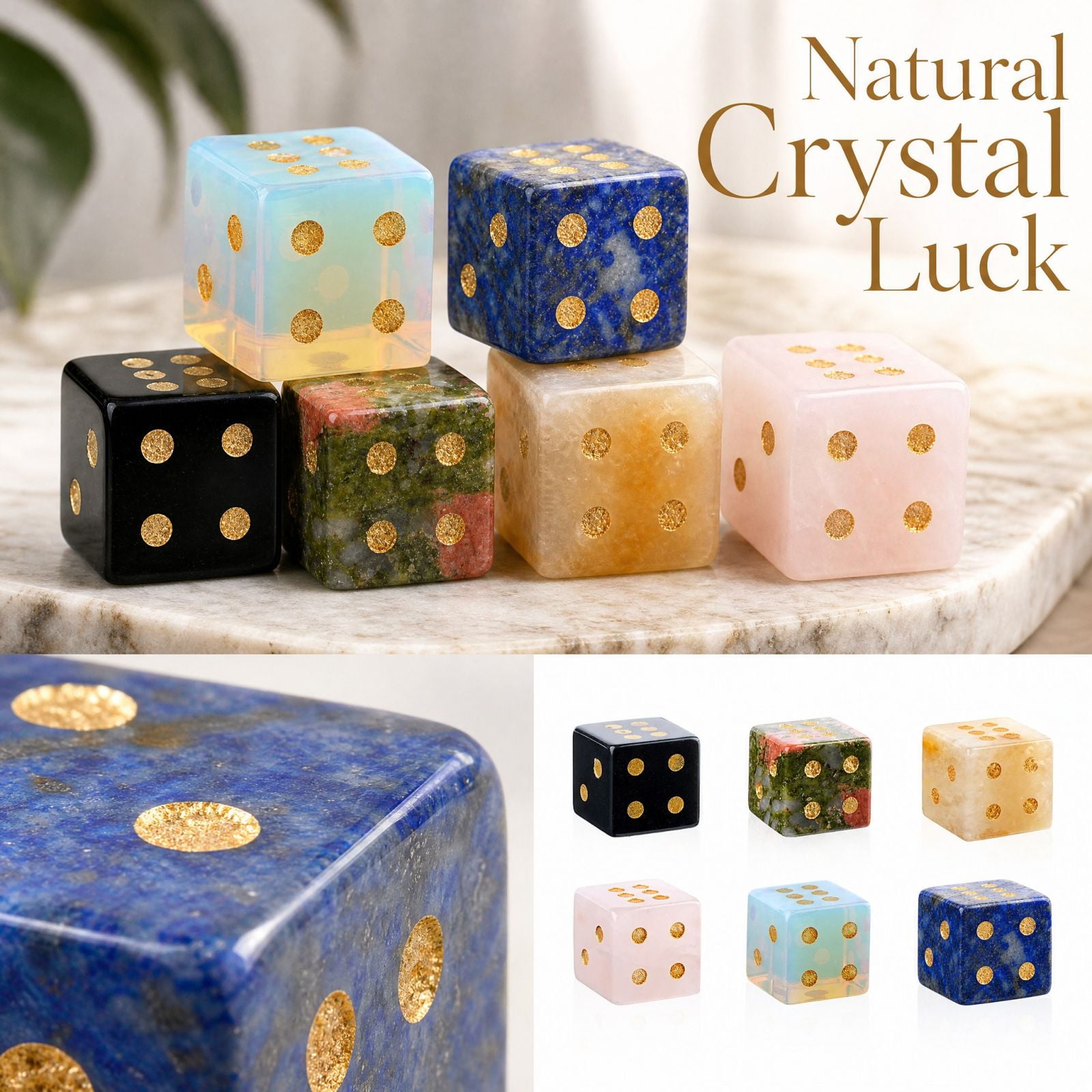 Crystal Dice with Gold Pips Heavy Blue Stone Gaming Pieces for Board Games & Desk Accessories