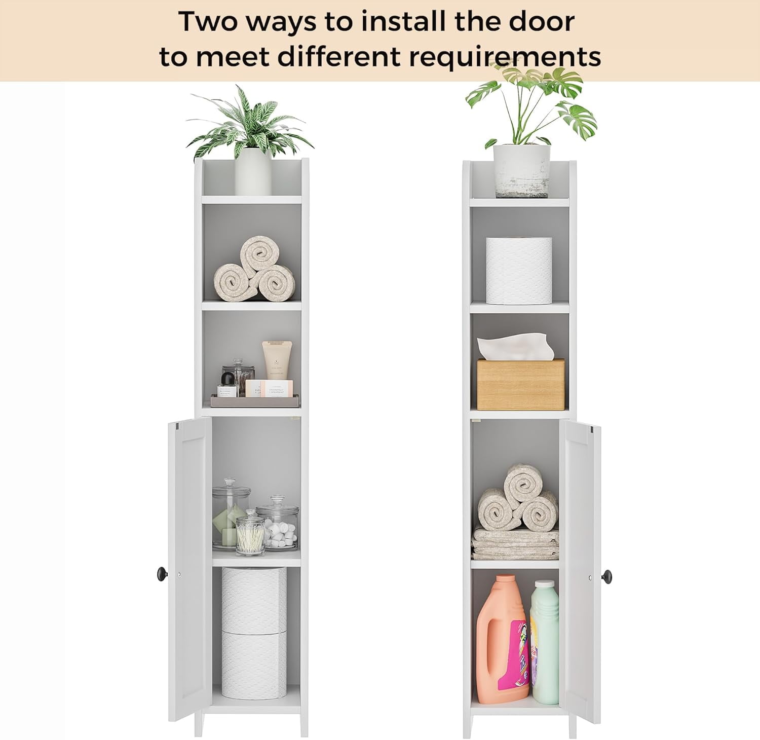Small Bathroom Storage Corner Floor Cabinet with Door and Shelves, Beside The Toilet Paper Stand for Skinny, Narrow Toilet Paper Cabinet, 7.9" D x 7.1" W x 35.4" H, White
