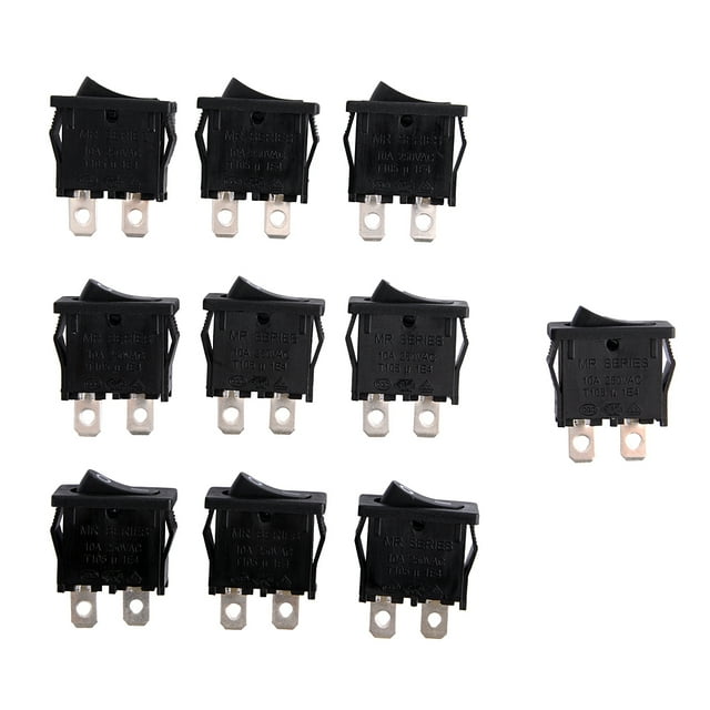 10Pcs AC 125V/12A 250V/10A SPST 2P 2 Position Mini Rocker Switch Black
