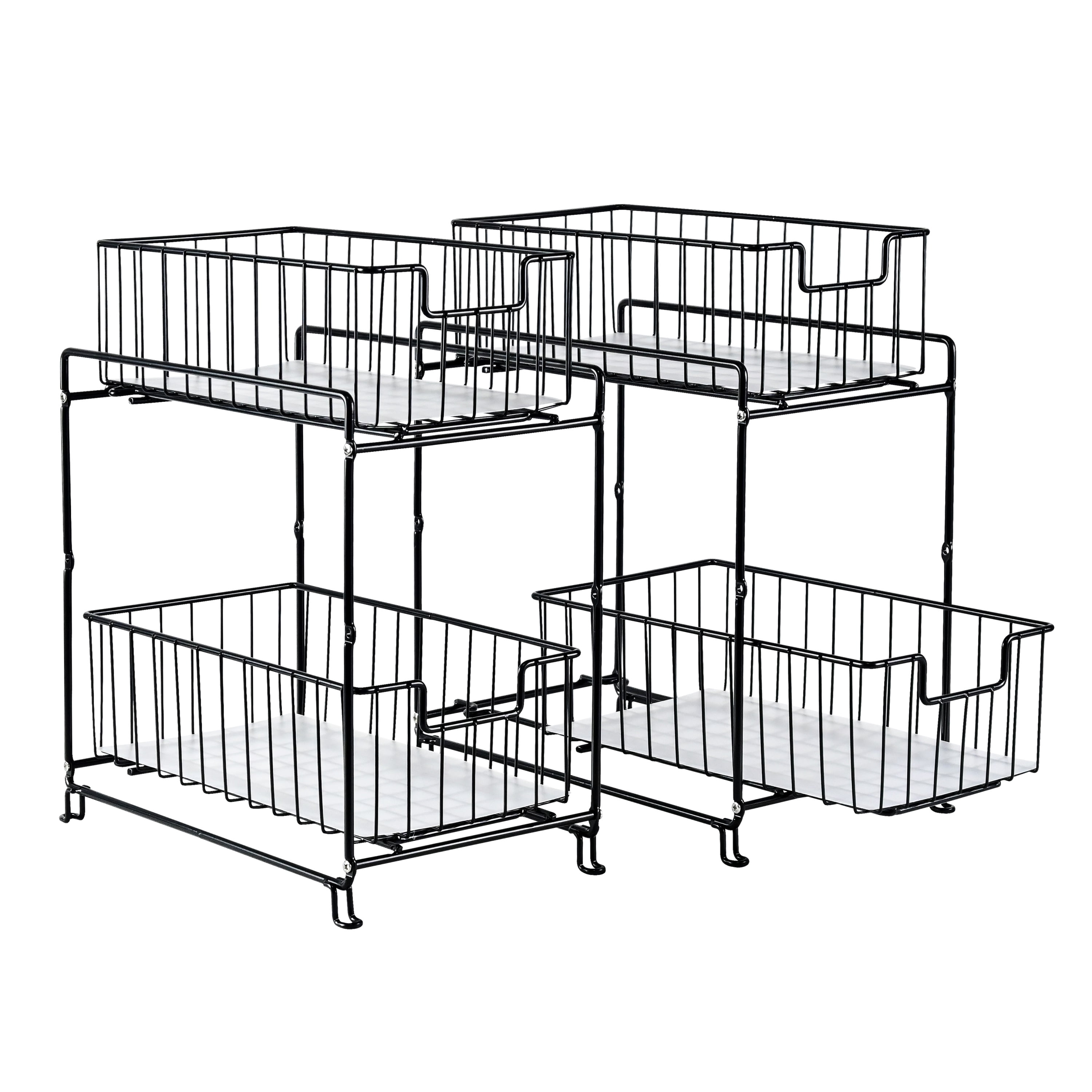 2-Tier Under Sink Organizers and Storage, 2 Pack Pull-Out Cabinet Organizer, Stackable Sliding Drawer Shelf for Kitchen,Bathroom, Black
