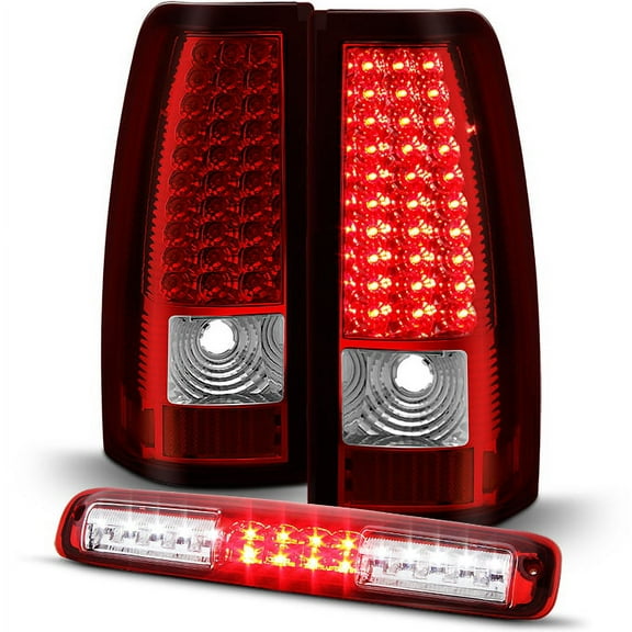 AKKON - For [Full LED Set] 03-06 Chevy Silverado | GMC Sierra Red Clear LED Tail Lights   3rd Brake Lamp Combo