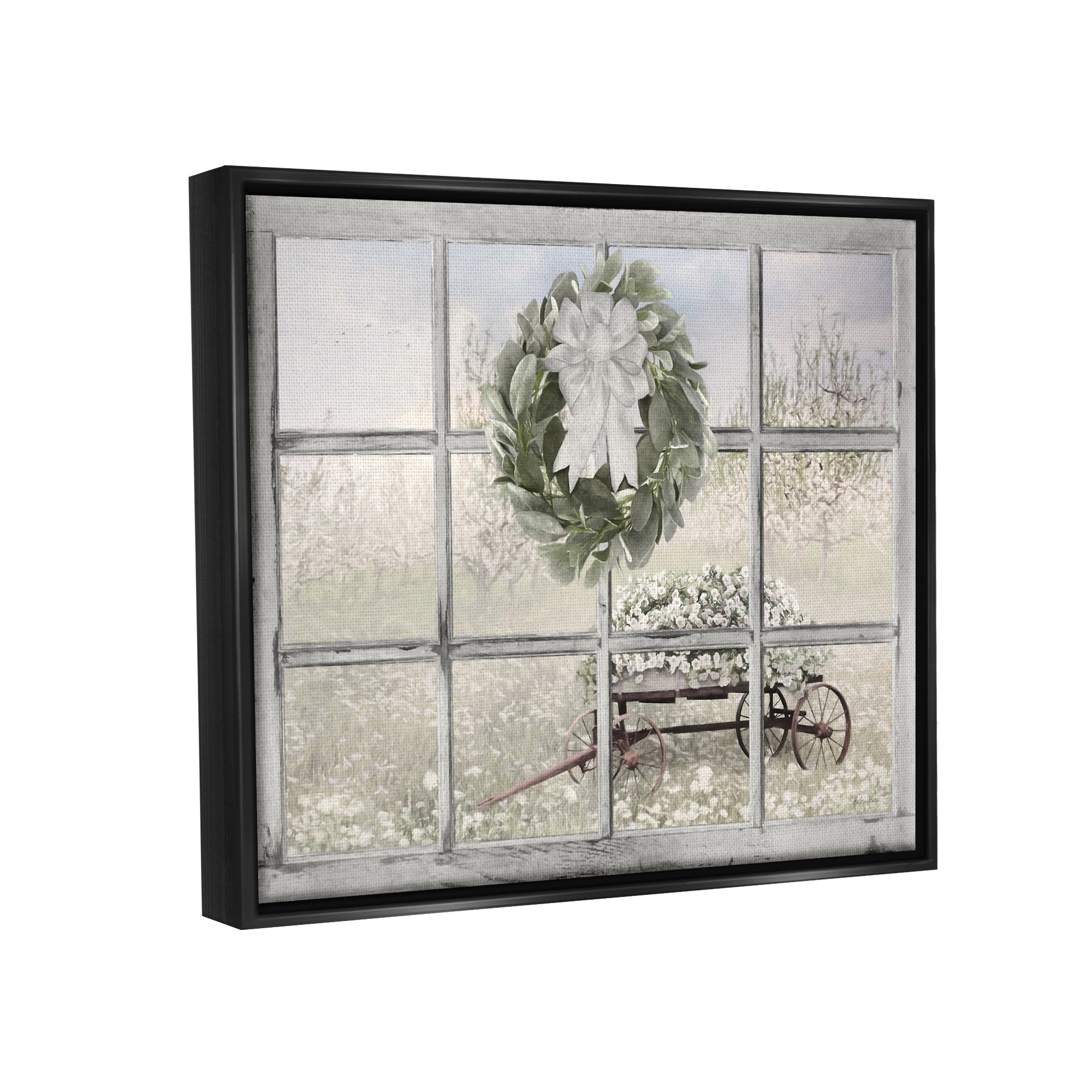 Stupell Rustic Meadow Floral Wagon Landscape Painting Black Floater Framed Art Print Wall Art