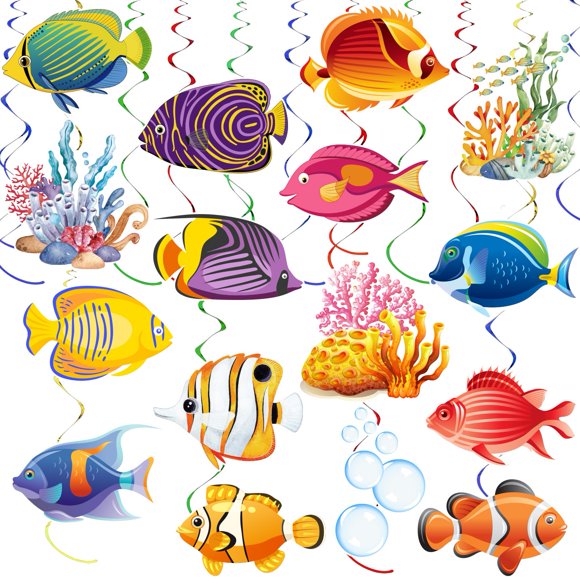 Decoración de fiesta con forma de espiral con forma de pez tropical, HSDSH, 36 unidades