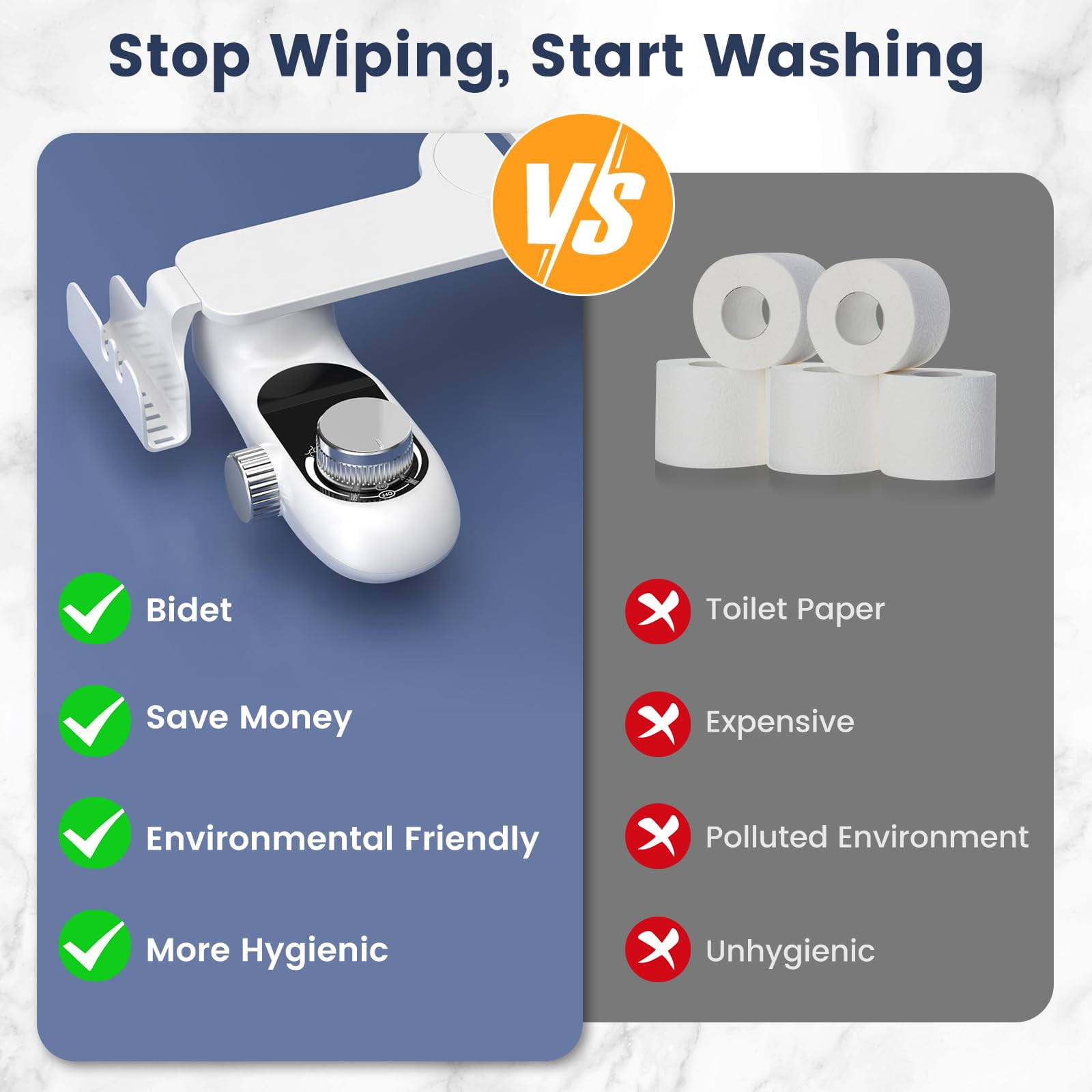FEELSO Bidet Attachment for Toilet with Filters, Non-Electric Dual Nozzle Bidet, Adjustable Pressure, Self Cleaning