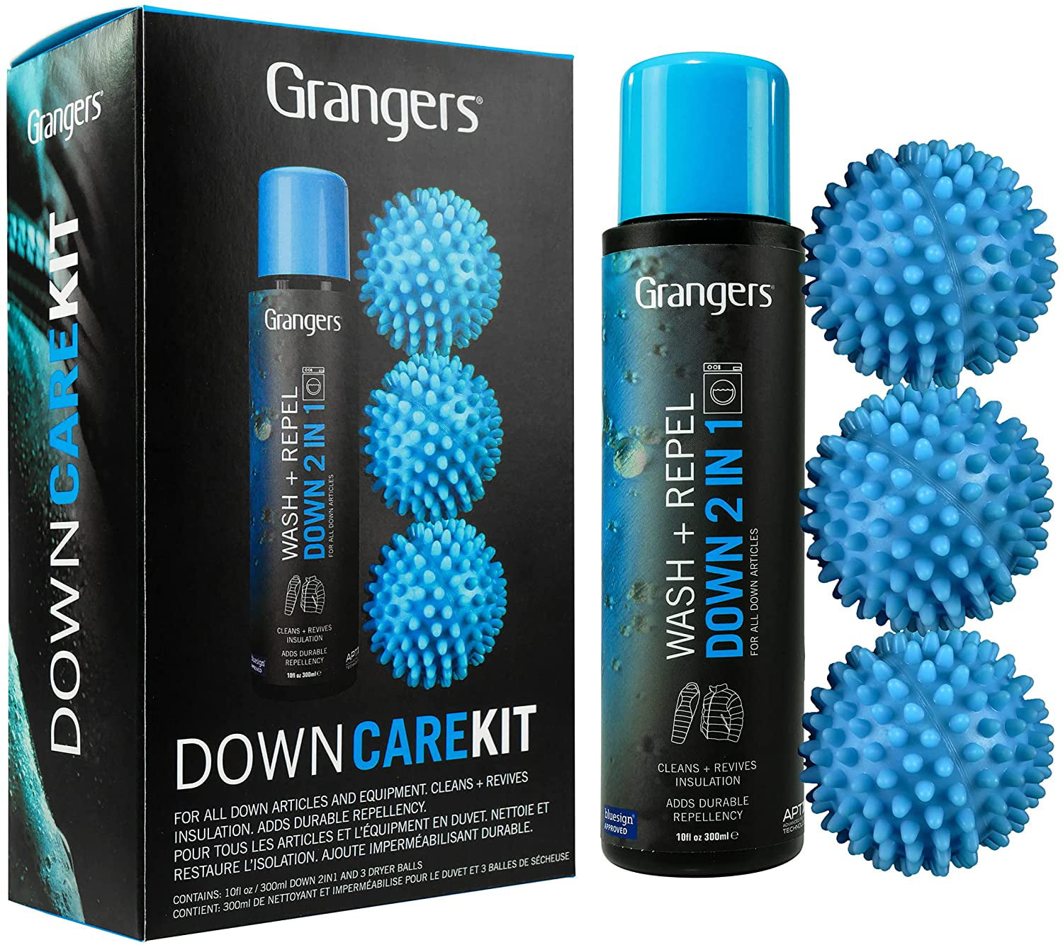  Grangers Down Wash Kit with Down Wash (10 oz Concentrate) and 3  Reusable Dry Balls To Restore Down Loft : Health & Household