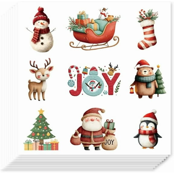 180 Self-Adhesive Christmas Stickers 1.11 Inch Snowman Santa Animals Socks Sticker Xmas Seal