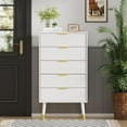 thumbnail image 3 of Grooved 5 Drawer Storage Cabinet, Dressing Table with Gold  Metal  Handles, Small Dressing Table, Storage Cabinet Organizer, Wooden Chest of Drawers Dressing Table for Bedroom, Living Room, Hallway, 3 of 6