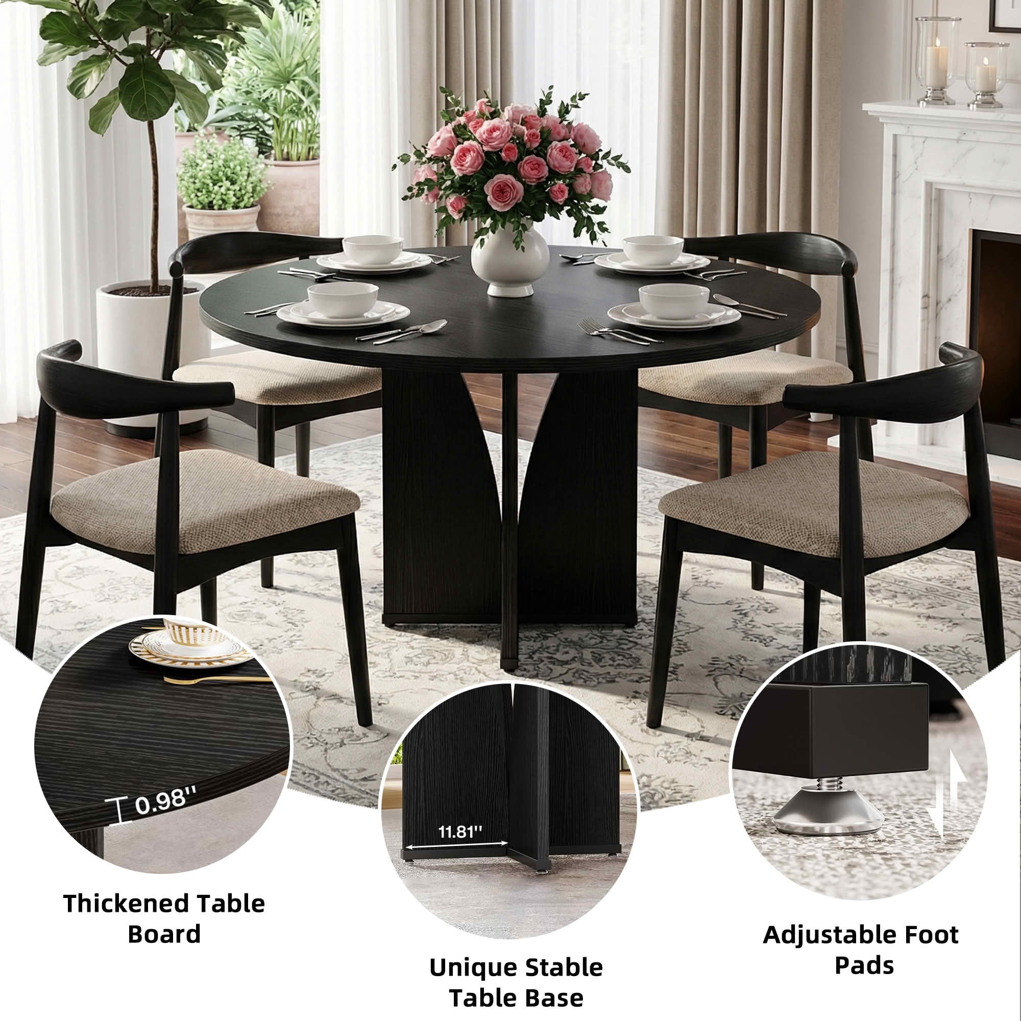 Dovelina 39" Round Dining Table for 4, Modern Kitchen Table, Small Space for Apartment, Dining Nook, Small Kitchen