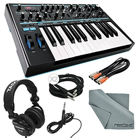 Novation Bass Station II Monophonic Analog Synthesizer and Bundle with Cables + Tascam Headphones + Fibertique Cleaning
