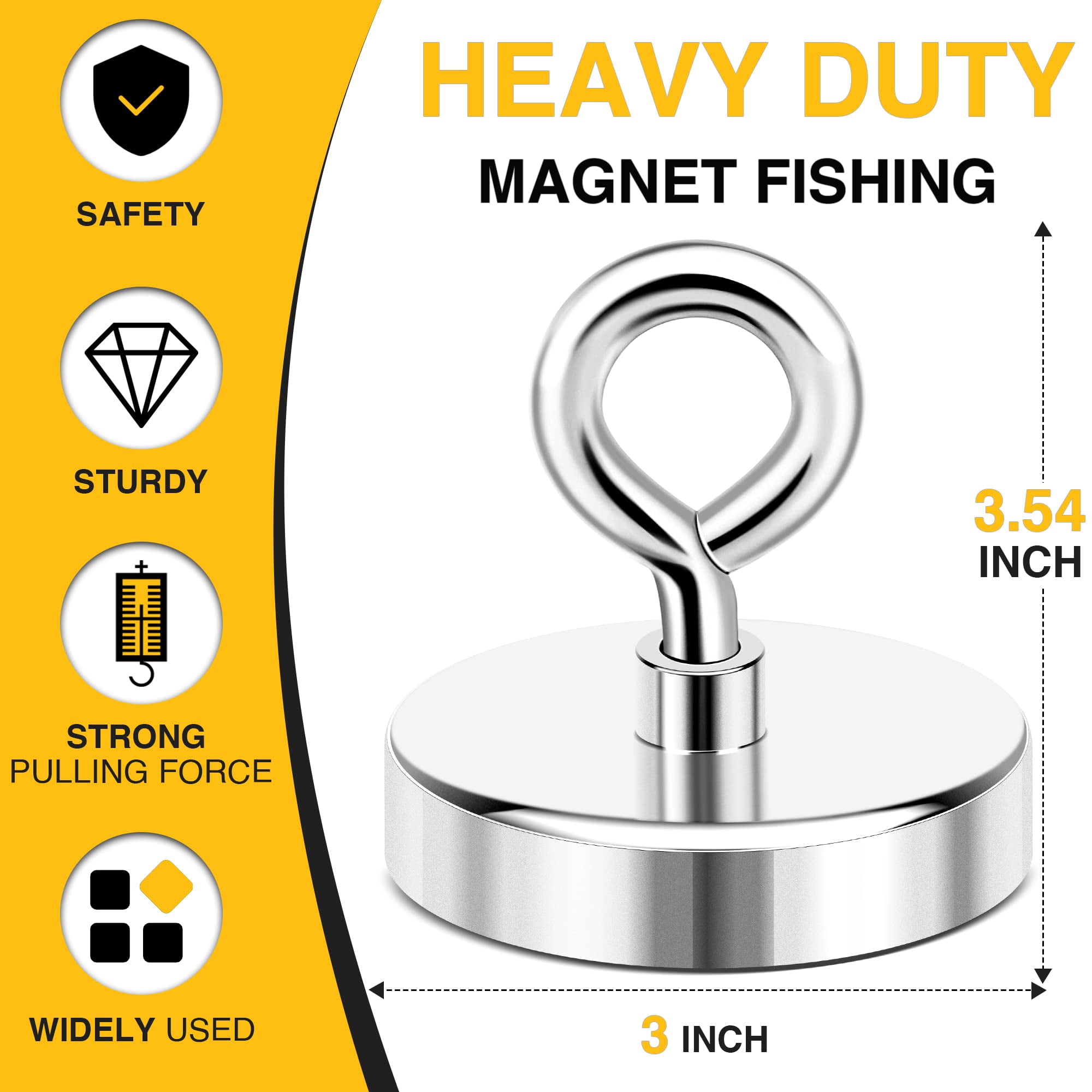 DIYMAG Fishing Magents,700LBS(317KG) Pulling Force Neodymium Fishing Magnet with Countersunk Hole Eyebolt for Retrieving in River an Magnetic Fishing(Dia:2.95in/75mm)