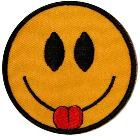 Out Embroidered Patch - Smiley Face Sticking Tongue Out Patch Happy Fun Embroidered Iron On Applique