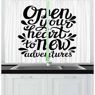 Ambesonne Adventure Kitchen Curtains, 60s Inspired Design, 55"x39", Black White