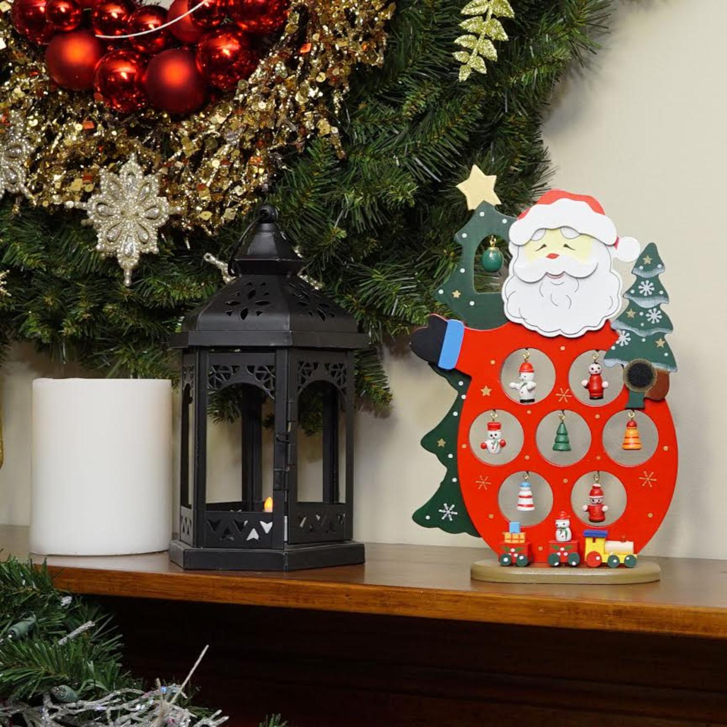 10.25" Wooden Santa Claus Cut-Out with Miniature Ornaments Christmas Table Top Decoration