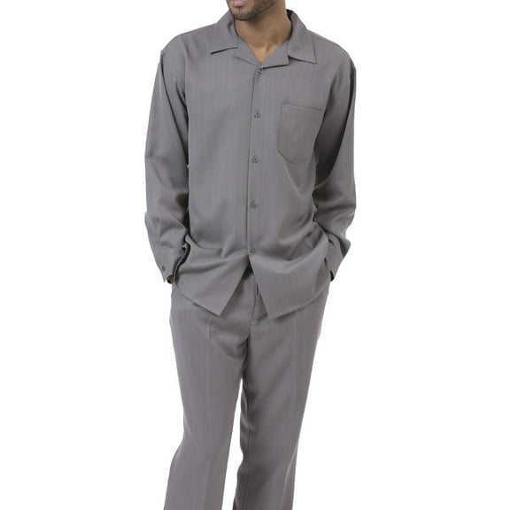 Montique Grey Solid 2 Piece Walking Suit Long Sleeve Shirt Men's Leisure Suit 1641