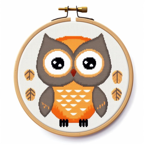 Cartoon Aniaml Cute Owl DIY 11CT Stamped Cross Stitch Kits Easy for Beginners Children with Hoop Needlepoint Counted Embroidery Kits Art Craft Wall Decoration 12x12inch(4)