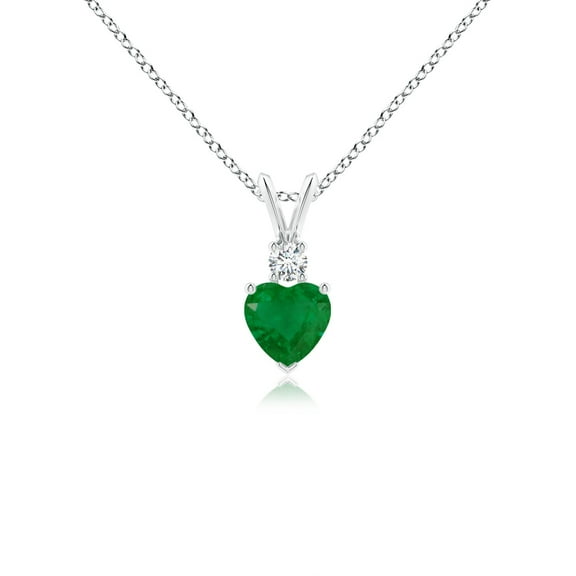 ANGARA Natural Heart-Shaped Emerald Rabbit Ear Bale Pendant in 14K White Gold for Women (Size-5mm) | May Birthstone, Birthday, Anniversary, Jewelry Gift for Women | Natural Emerald Necklace