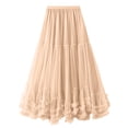 thumbnail image 2 of Maxi Skirts Solid Color Elastic Waist Pleated Skirt Womens Summer Casual Flowy Ruffles Skirt Dress, 2 of 7