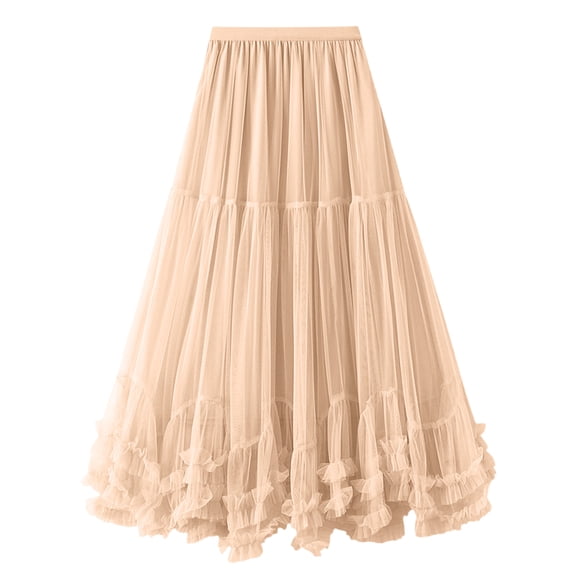 Mifsaly Ruffled Tulle Crinoline Skirt Women Flounce Hem High Waist A Line Skirts Pleated Flowy Wedding Party Bridal Gowns formal Clothes Free Size
