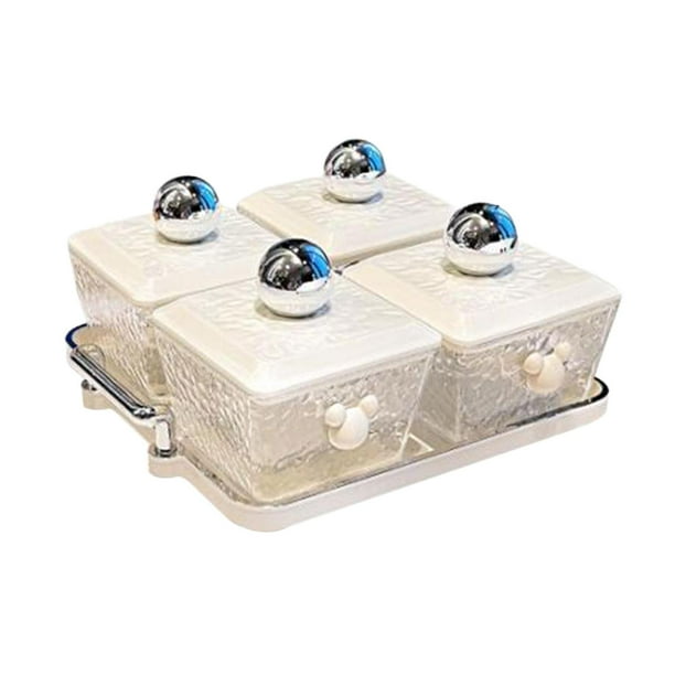 Platos para servir divididos Bandeja para aperitivos Tazones para servir refrigerios con tapa Elegante nuez 4 compartimentos