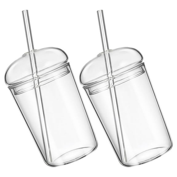 Glass Sippy Cup 2 Pcs Clear Coffee Tumbler with Lid and Straw Water Bottle Cute Drinking Glasses