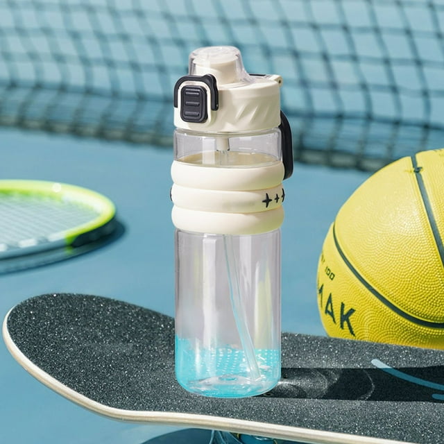 Botella Deportiva de 650 Ml con Pajita | Plástico Sin Bpa | Tapa Antigoteo y Asa de Transporte | para Gimnasio, Senderismo y Viajes | Capacidad de 673 Ml (Negro, Blanco, Morado y Caqui)