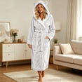 thumbnail image 4 of Womens Hooded Fleece Robe, Soft Bathrobe for Womens, Cute Long House Coat Gray M(M), 4 of 6