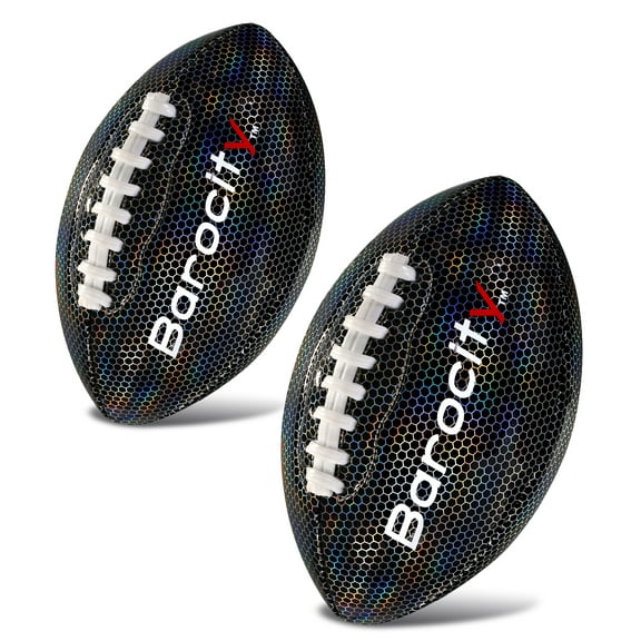 Barocity Footballs for Kids - Reflective Iridescent Rainbow Hex Pattern Boy and Girl Official Match Football for Indoor, Outdoor, Practice - 2 Premium Durable Training Balls Black Size 3 and Size 6
