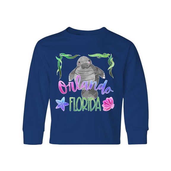 Inktastic Orlando Florida Cute Swimming Manatee Long Sleeve Youth T-Shirt