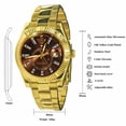 thumbnail image 5 of Men's Solid Steel Brown Dial 18K Gold Finish Simulated Diamond 40mm Watch W/Date, 5 of 6