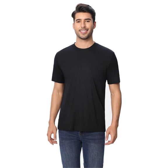 Zfeel Men's Dry Fit Short Sleeve Poly Shirt, Crewneck Comfortable Tee, Moisture Wicking, Black, S