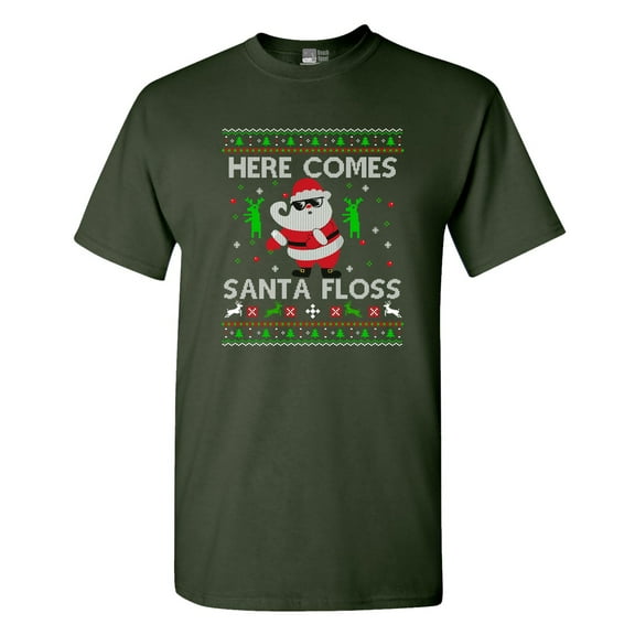 Here Comes Santa Floss Dance Christmas Funny DT Adult T-Shirt Tee