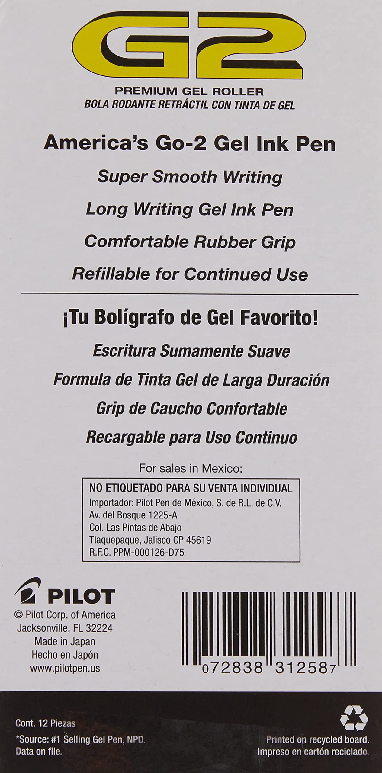 Pilot, G2 Premium Gel Roller Pens, Bold Point 1 mm, Pack of 12, Red