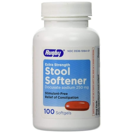 STOOL SFT SFGEL 250 MG ***RUG Size: 100, It relieves occasional constipation (irregularity) and generally produces bowel movement in 12 to 72 By RUGBY