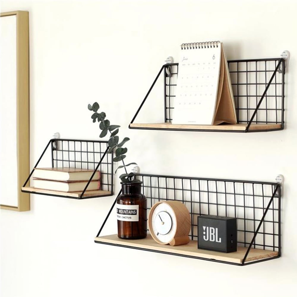 ODOMY Wall Wire Shelf Wooden Floating Shelving Home