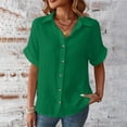 thumbnail image 3 of Mittory Linen Cotton Womens V Neck Collared Short Sleeve Shirts Button Down Blouse Tops, 3 of 8