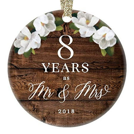 2019 Christmas Ornament 8th Eighth Wedding Anniversary Mr. & Mrs. Eight Years Married Rustic Design Holiday Porcelain Keepsake Husband & Wife Ceramic 3