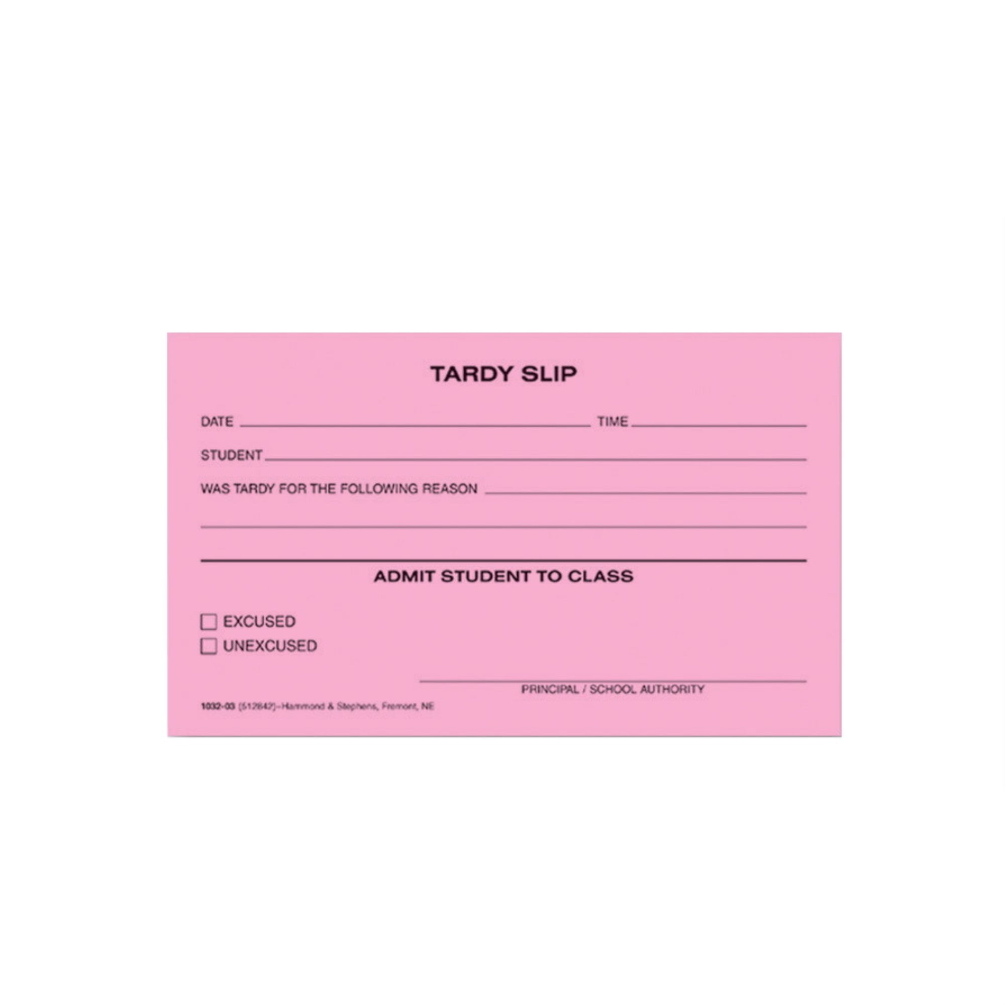 Hammond & Stephens 10320310 Tardy Slip Pad, 3 x 5 Inches, Pink, Pack