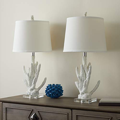 Set of 2 - White Coral Table Lamp Ocean Reef Light Branch Coastal