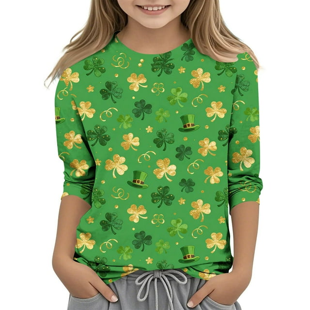Tauxra Chandail de la Saint-Patrick pour Adultes, T-Shirt à Manches 3/4 Imprimé Col Rond, T-Shirt Graphique Trèfle Décontracté à Manches Longues pour Activités Festives