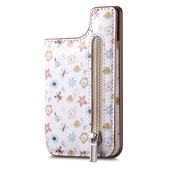 Upgrades Artistic Design PU Phone Wallet Case Featuring Adhesive Backing & Zippers Pocket for Cards Cash Defense