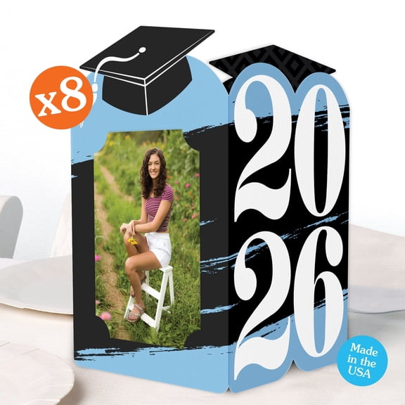Big Dot of Happiness Light Blue 2026 Graduation Photo Holder Centerpieces, 4x6 Picture Display Box, Table Decoration Centerpiece for Powder Blue Grad Party Decor, 8 Count