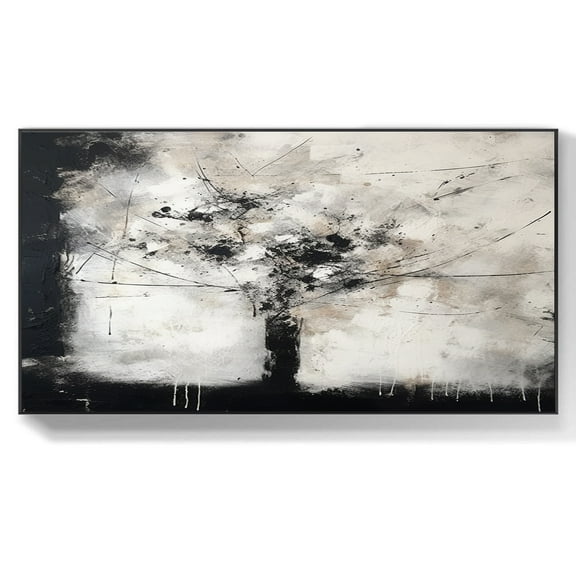 Large Original Black and White Abstract Wall Art Black Tree Abstract Painting Black White Painting Black and White Wall Art Tree Wall Decor,Unstretched,Frameless,(41*61cm)16*32Inches