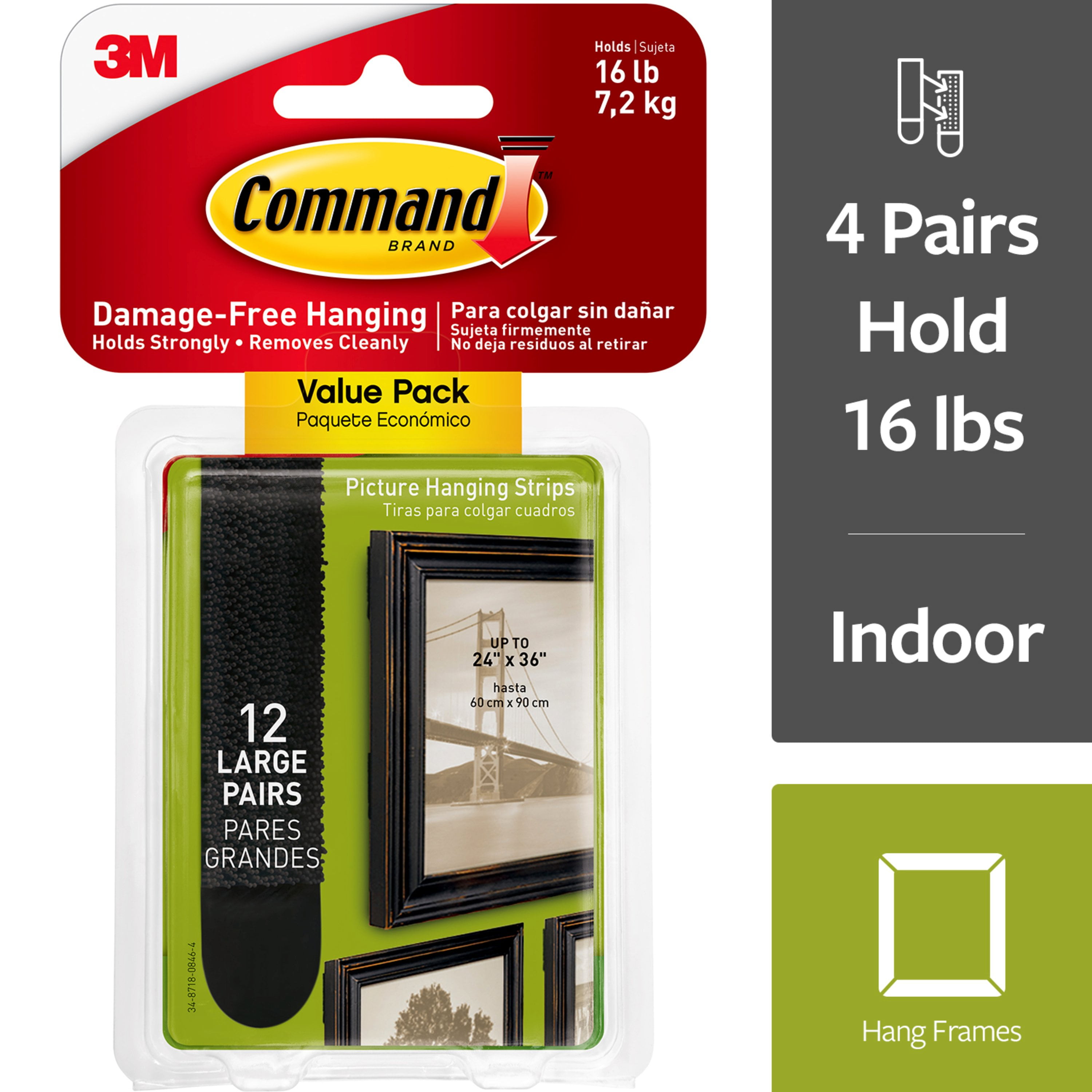 Command Large Picture Hanging Strips Value Pack, Black, 12/Pack