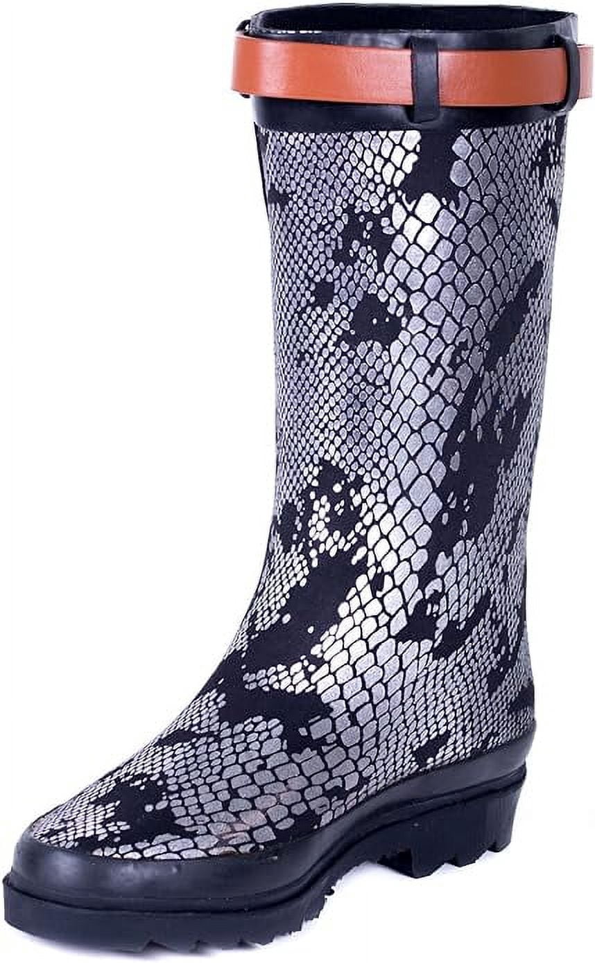 Forever Young Women's Metallic Snake Skin Print Couture Rain Boot